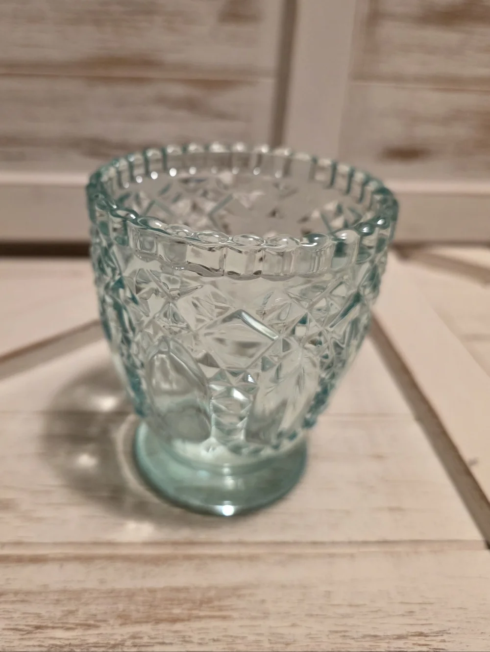 Vintage Mid-Century Ice Blue Diamond Point Footed Votive / Candy Dish/ Vase
